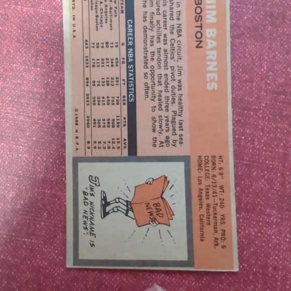 1970 Topps #121 Jim Barnes Celtics ROOKIE Cameron Univer. - Picture 6 of 7
